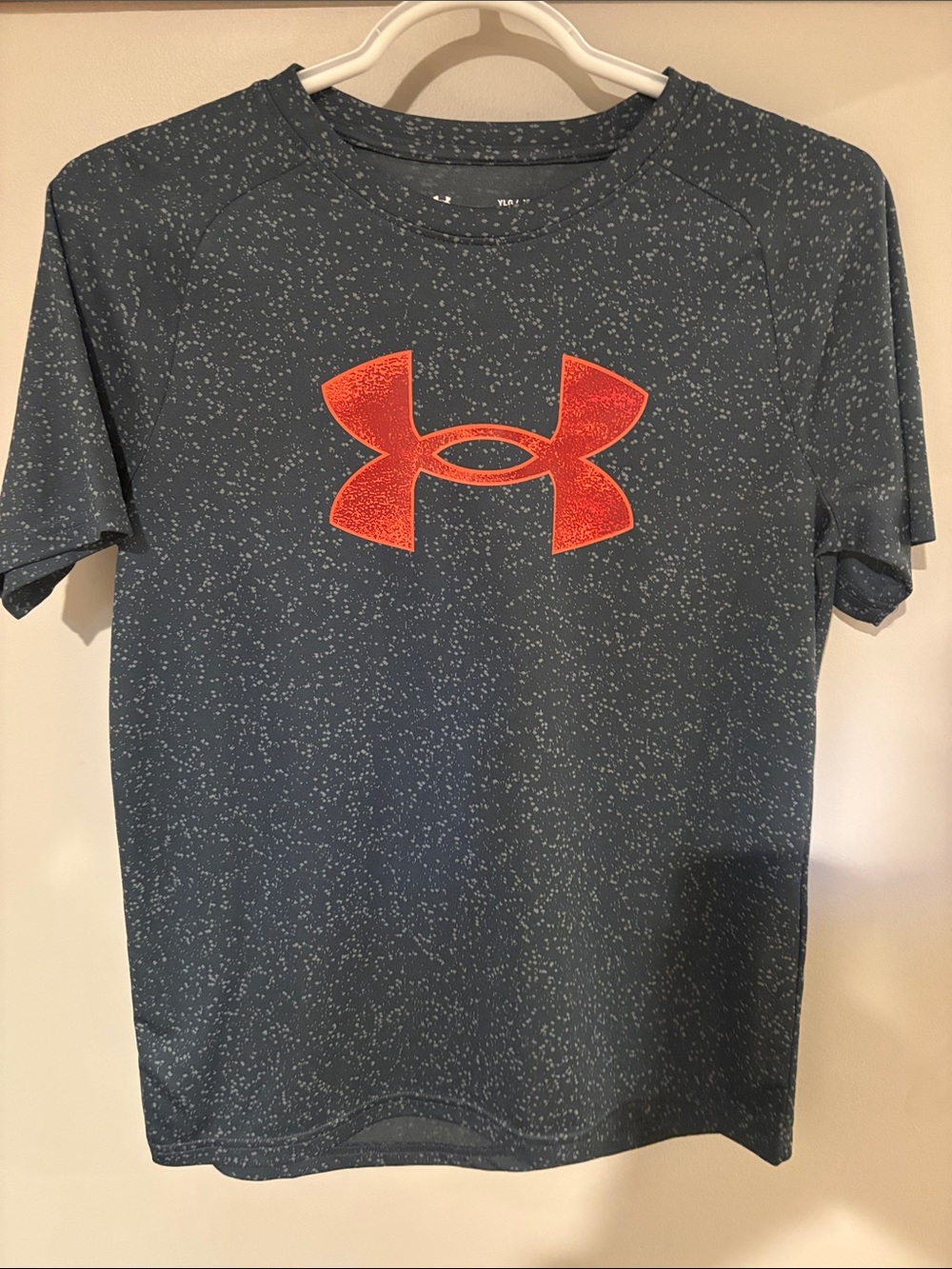 Under Armour Boy’s Short Sleeve Tech Tee in Teal with Orange Logo